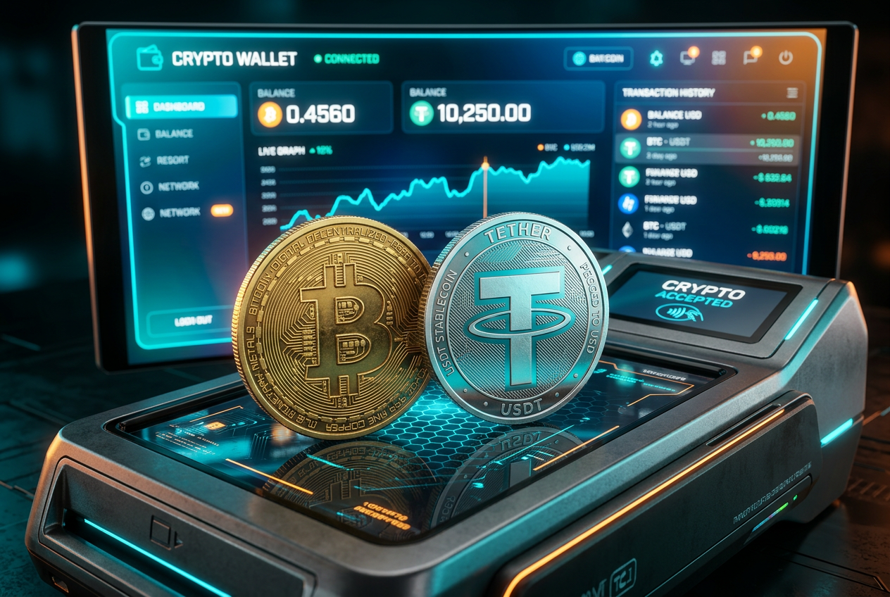 Cryptocurrency coins and a digital wallet interface for anonymous casino payments