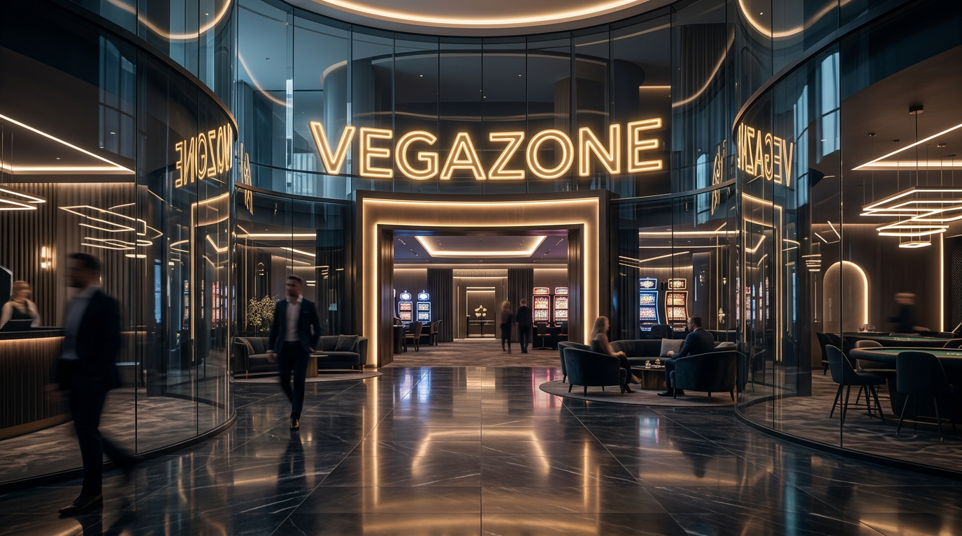 Nowoczesne luksusowe kasyno Vegazone z neonowym logotypem