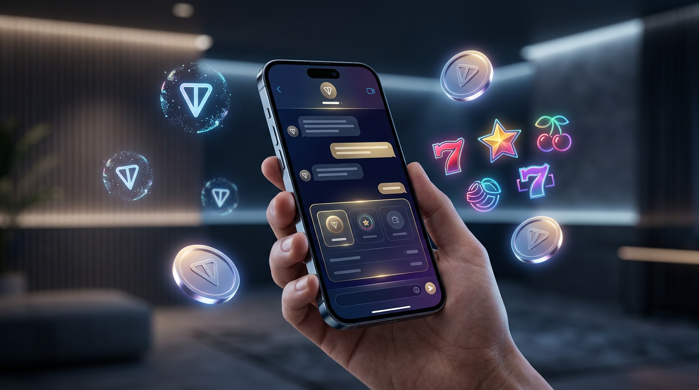 Futurystyczny interfejs kasyna Web3 JetTon zintegrowanego z aplikacją Telegram