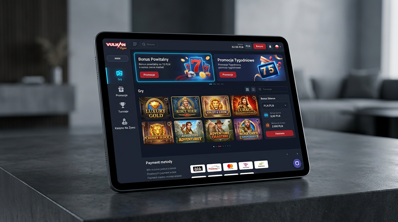 Nowoczesny interfejs kasyna online Vulkan Vegas z ofertą bonusową 6000 PLN.