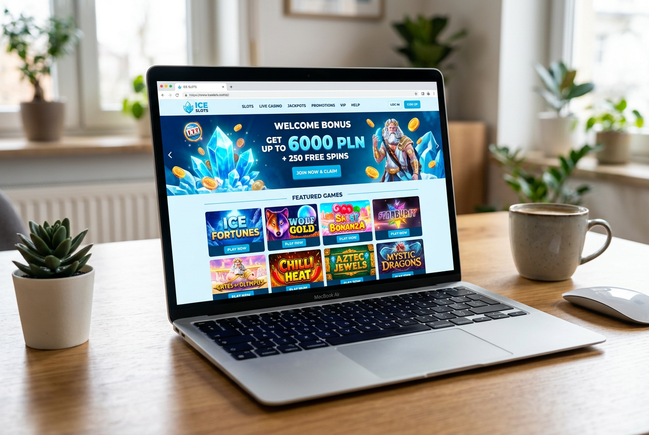 Profesjonalny pulpit nawigacyjny Ice Casino wyświetlający gry i bonusy
