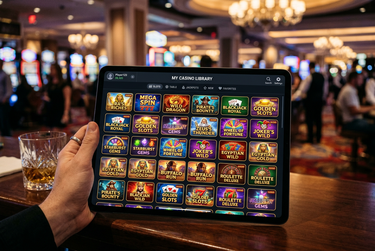 Modern interface of Lizaro Casino game library on a tablet screen
